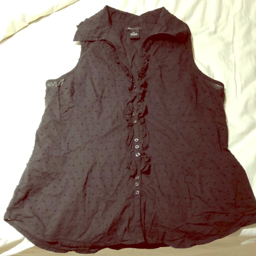 BCBG xl Black ruffled bejeweled blouse worn 1x